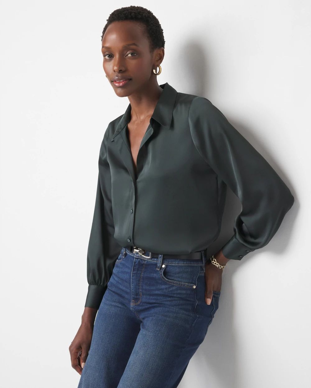Satin shirt and jeans on sale